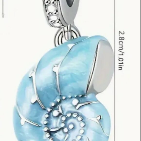 Sparkly Blue Rhinestone Conch Ocean Shell Fashion Bracelet Charm Pendant - Picture 2 of 3